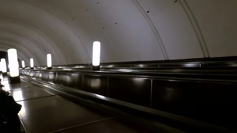 Escalator in the subway moving down. Moscow metro station Aviamotornaya 스톡 동영상 76230077