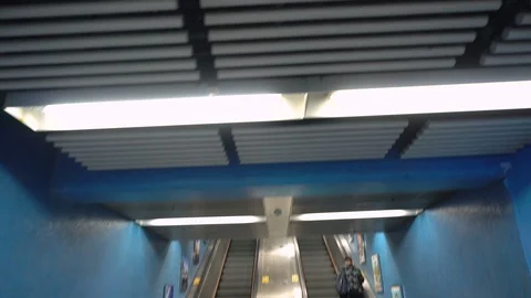 Escalator in Subway Station - Stabilized Moving Gimbal Shot Stock Footage 92046226
