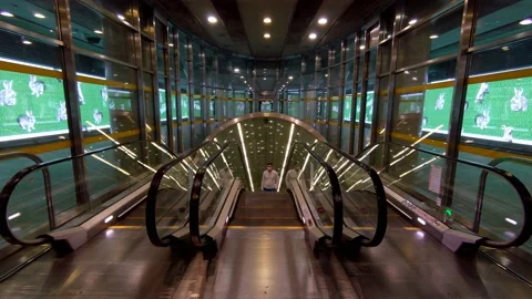 Escalator in a subway's underground Stock Footage 147405431