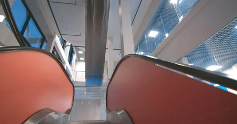 Escalator system at the stadium, store, business building, skyscraper Stock Footage 119543782
