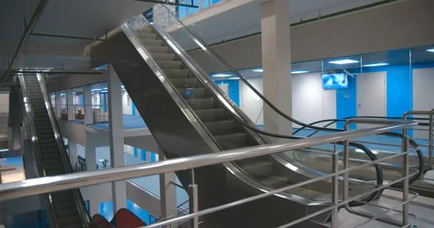 Escalator system at the stadium, store, business building, skyscraper Stock Footage 119544921