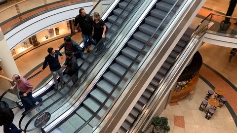 Escalator from the top in a shopping mall Stock Footage 108488787