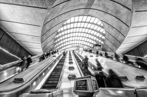 The escalator in the underground station Stock-Fotos