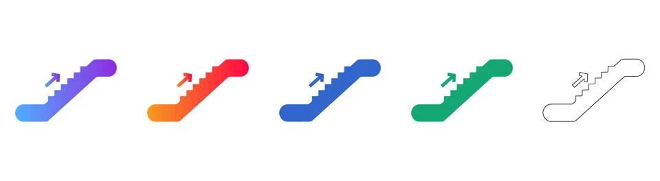 Escalator Upward Movement and Progress Icons Set Illustrazione stock