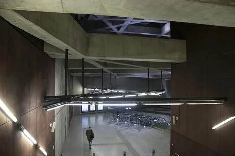 Escalator View with Concrete Ceiling at Saint Gellert Ter Metro Stock Photos