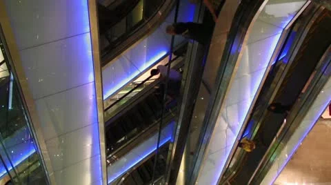 Escalators abstract composition inside a mall in Indonesia Stock Footage 12324334