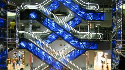 Escalators and elevators time lapse changing colors Видео 342935