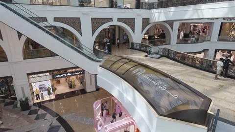 Escalators and Shops Inside Mall of the Emirates Dubai Stock Footage 343465076