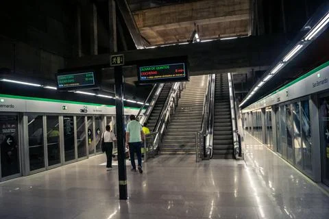 Escalators and subway platform inside San Bernardo metro station in central.. Stock Photos