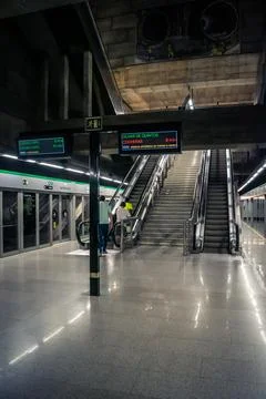 Escalators and subway platform inside San Bernardo metro station in central.. Stock Photos