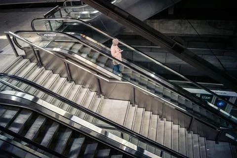 Escalators and subway platform inside San Bernardo metro station in central.. Stock Photos