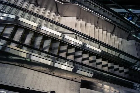 Escalators and subway platform inside San Bernardo metro station in central.. Stock Photos