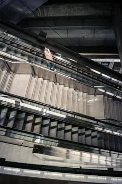 Escalators and subway platform inside San Bernardo metro station in central.. Stock Photos