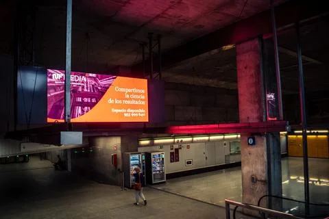Escalators and subway platform inside San Bernardo metro station in central.. Stock Photos