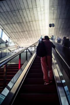 Escalators and subway platform inside San Bernardo metro station in central.. Stock Photos
