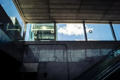 Escalators and subway platform inside San Bernardo metro station in central.. Stock Photos
