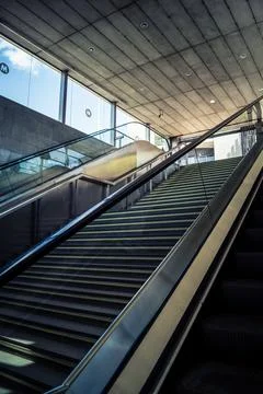 Escalators and subway platform inside San Bernardo metro station in central.. Stock Photos