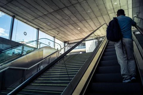 Escalators and subway platform inside San Bernardo metro station in central.. Stock Photos
