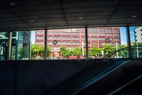 Escalators and subway platform inside San Bernardo metro station in central.. Stock Photos