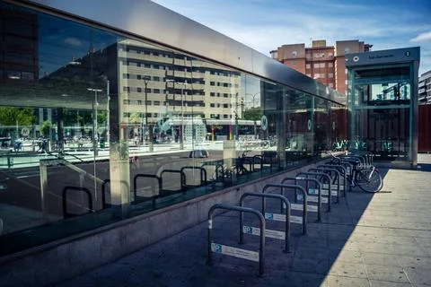 Escalators and subway platform inside San Bernardo metro station in central.. Stock Photos