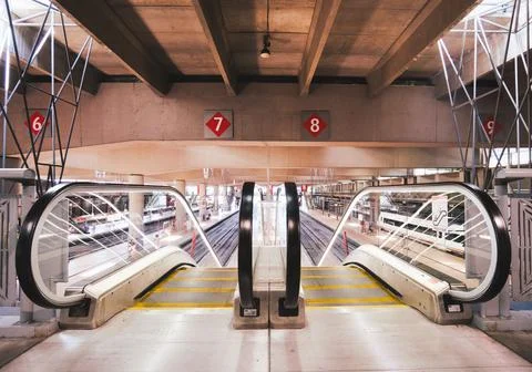 Escalators at the atocha station in madrid Stock Photos