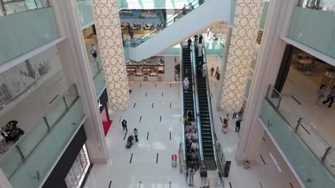 Escalators Between Crystal Pillars in Dubai Shopping Mall Stock Footage 342879237
