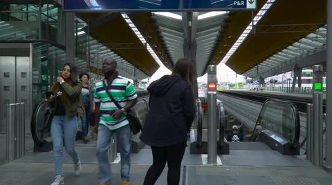 Escalators Bijlmer Station at platform level 14 July 2016 Stock Footage 65029255
