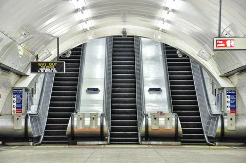 Escalators at Charing Cross Underground Station in London Stock Photos