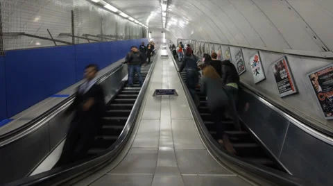 Escalators in London Underground in Timelapse during Rush Hour Stock Footage 34261458