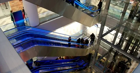 Escalators at the Mall, Central Children's Store on Lubyanka Stock Footage 70294867