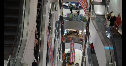 Escalators  in mall department stores. the escalators up and down Stock Footage 305591073