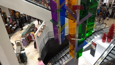 Escalators Perspective at Simons Store 스톡 동영상 127774761