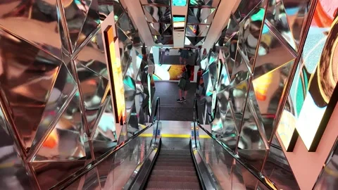 Escalators within the Frameless Immersive Art Experience Stock Footage 310716645