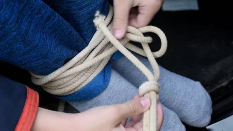 Escape from captivity. Child boy captured by kidnapper. Theft young children. Vidéo 131376741