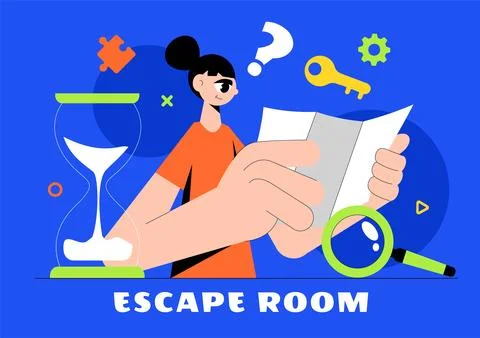 Escape Room Vector Illustration featuring People Solving Puzzles, Searching.. 스톡 일러스트