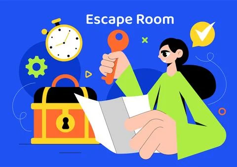 Escape Room Vector Illustration featuring People Solving Puzzles, Searching.. Stockillustratie