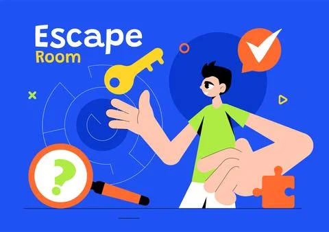 Escape Room Vector Illustration featuring People Solving Puzzles, Searching.. Stock Illustration