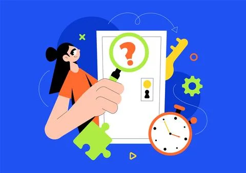 Escape Room Vector Illustration featuring People Solving Puzzles, Searching.. 스톡 일러스트