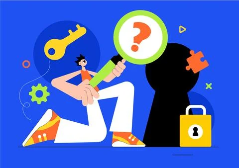 Escape Room Vector Illustration featuring People Solving Puzzles, Searching.. イラスト素材