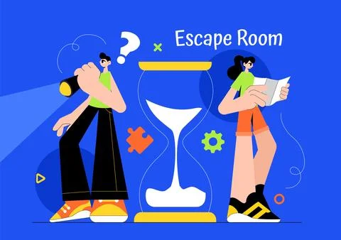 Escape Room Vector Illustration featuring People Solving Puzzles, Searching.. 스톡 일러스트
