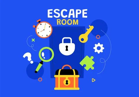 Escape Room Vector Illustration featuring People Solving Puzzles, Searching.. 스톡 일러스트