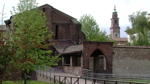 Escape route, Strada Coperta, and Bramante Tower, Vigevano PV, ITALY Stock Footage 62478240