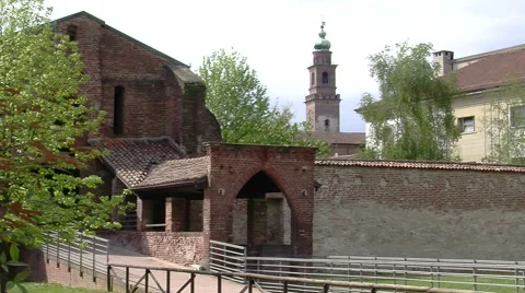 Escape route, Strada Coperta, and Bramante Tower, Vigevano PV, ITALY Stock Footage 62478524