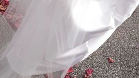 Escaping bride with high heels on stairs Stock Footage 283621637