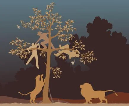 Escaping from lions Stock Illustration