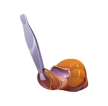 Escargot snail with shell held by kitchen tongs Stock Illustration