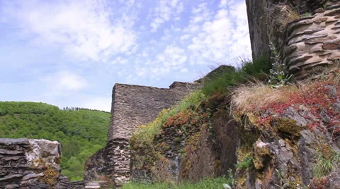 Esch-sur-Sûre Castle, now a ruin in the north-west of Luxembourg. Stock Footage 38672847
