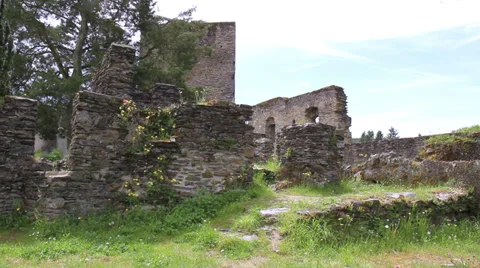 Esch-sur-Sûre Castle, now a ruin in the north-west of Luxembourg. Stock Footage 38846087