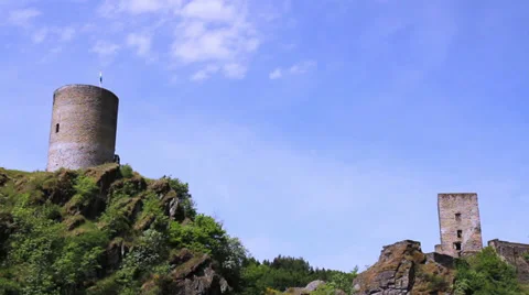 Esch-sur-Sûre Castle, now a ruin in the north-west of Luxembourg. Stock Footage 39328190