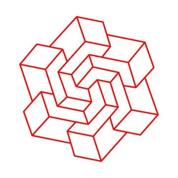 Escher paradox geometry. Optical illusion object. Sacred geometric figure Stock Illustration